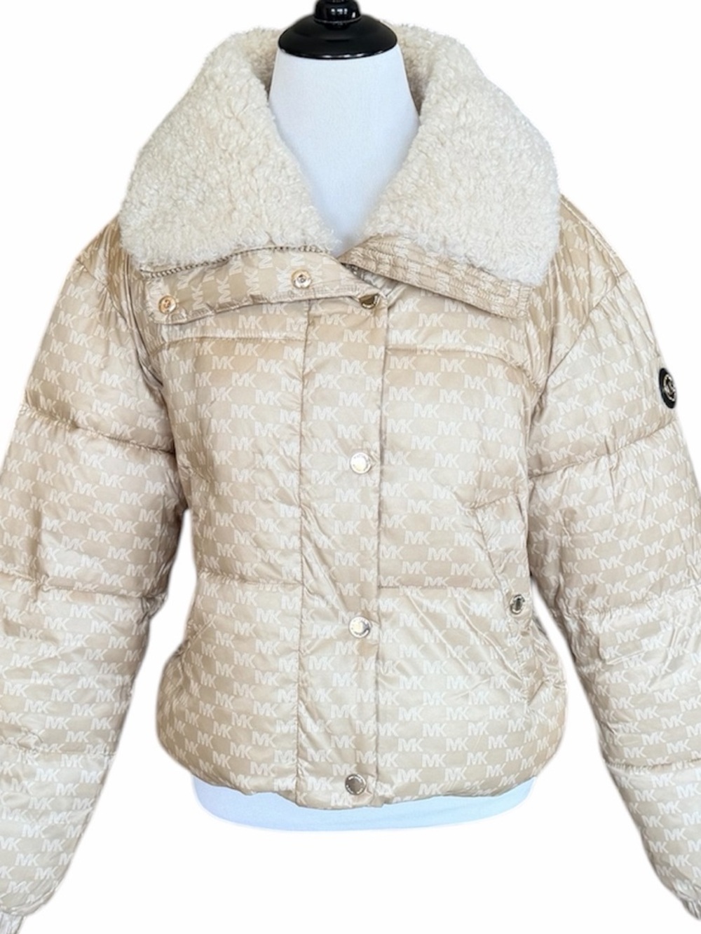 MICHAEL KORS Khaki Logo Gold Puffer Coat - Picture 3 of 11